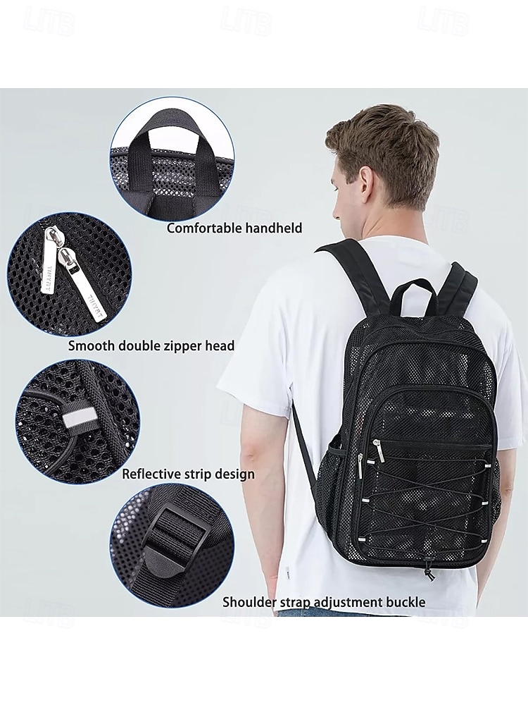 svart grå nätryggsäck med fack med dragkedja, justerbar axelrem, unisex, modedesign - lämplig för skola, sport, fitness och daglig användning 2025 - $29.99 –P3