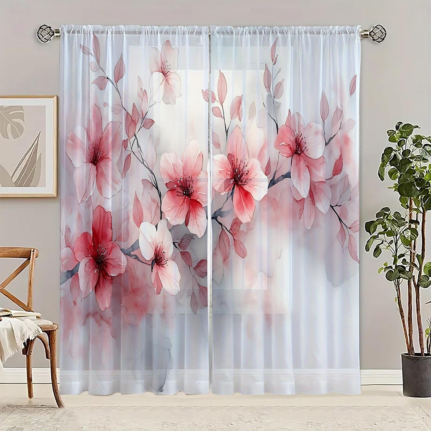 2025年 窓装飾とスクリーン用の植物と花のアート絵画パターンの2ピースセットは、寝室のプライバシー保護と部屋の装飾、キッチン、カフェ、リビングルームにも使用できます。  コレクション – $22.99 –P5