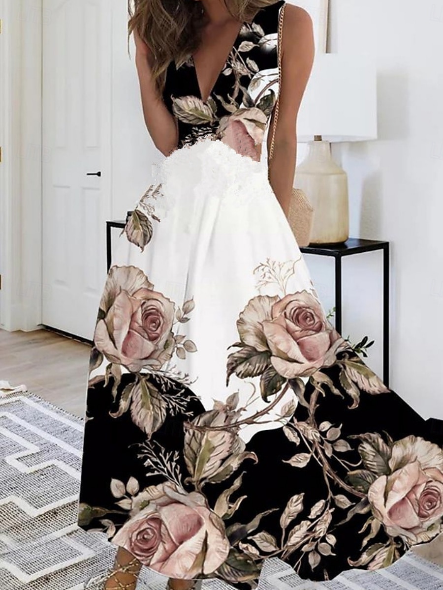 Femmes Robe Longue Maxi Robe Robe Décontractée Robe évasée Robe d'été Mode Moderne Quotidien Plage Week-end Coupe régulière A Ombre Fleuri Sans manches Col en V Noir Rouge Bleu Violet Été de 2025 ? $22.99 –P4