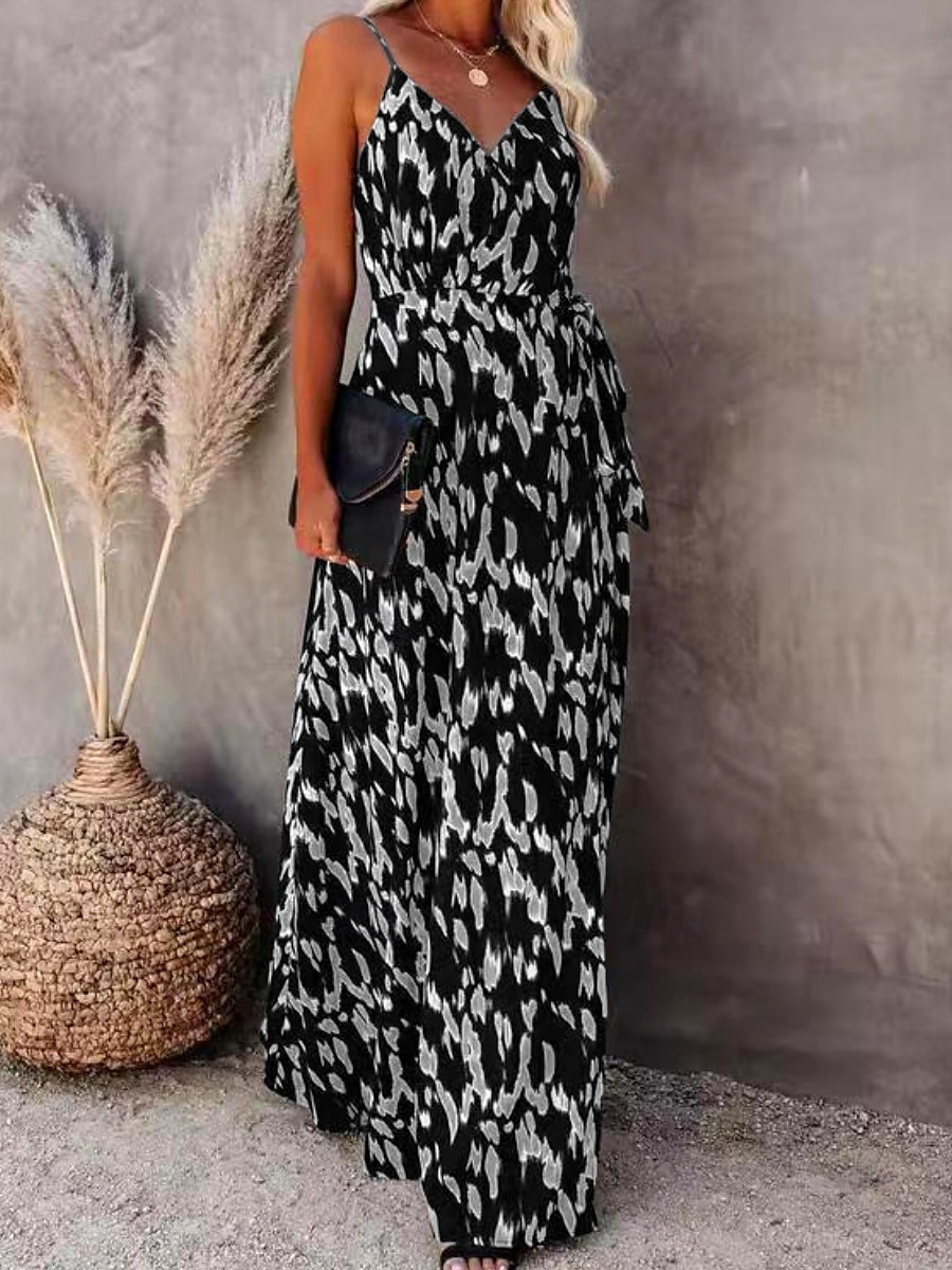 Damen Maxikleid A Linie Kleid Unterkleid Urlaub Lässig Boho Outdoor Ausgehen Strand Standard Passform Grafik Geometrisch Ärmellos Spaghettiträger Weiß Leicht Braun Blau Grau Sommer 2025 - $29.99 –P2