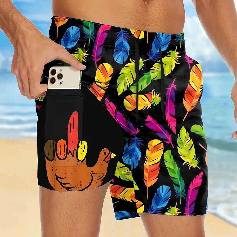 Herre Dama Morsom Langfinger Fôret shorts 2 i 1 svømmeshorts Badeshorts Medium Midje Hawaiisk Feriereise Strand Klær Sidelommer Med kompresjonsforing Elastisk snøring i midjen Designer Klær 2025 - $21.99 –P1