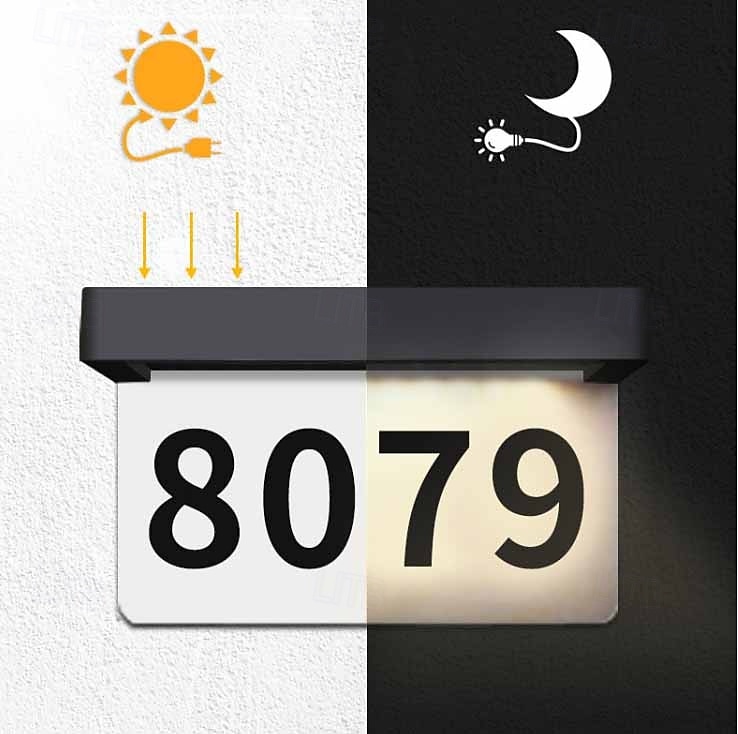 1 Pc Outdoor Solar Door Adress Lights IP44 Waterproof Warm Light White Light Street Sign Lamp Courtyard Street Corridor Lighting Wall Lights House Number Lights 2025 - $32.99 –P7