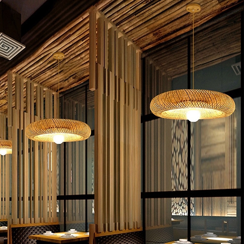 Lámpara de araña de bambú retro de ratán de 40 cm, lámpara de techo E26/E27, adecuada para salas de estar, dormitorios, restaurantes, cafeterías, bares y clubes, 110-240 V. 2025 - $142.99 –P2