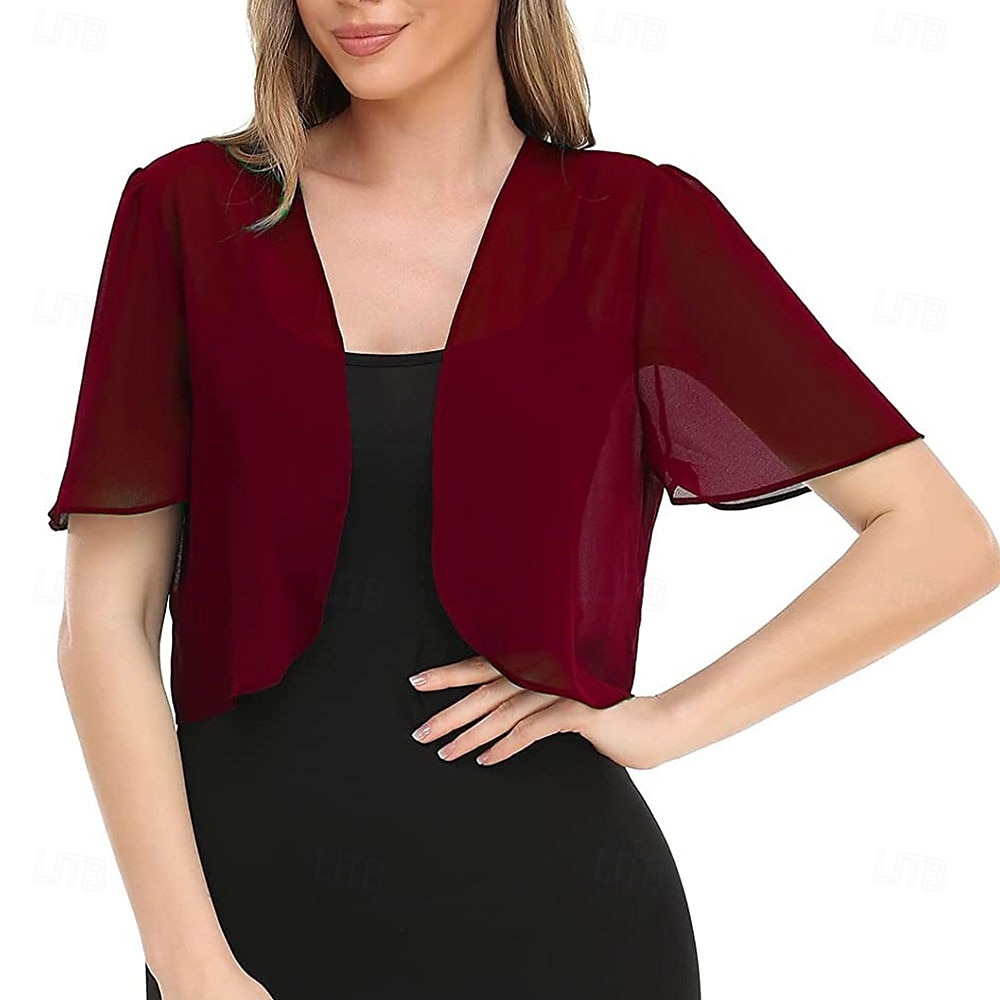 Capa Elegante para Mulheres Proteção Solar Manga Curta Chiffon Indicada para Casamento Com Cor Pura Para Verão de 2025 por $7.99 –P10
