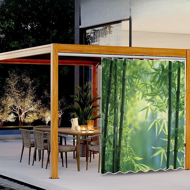 Vattentät utomhusgardin sekretess skjutdörrsgardin draperier pergolagardiner öljett 3D landskap bambuskog för altan balkong veranda fest 1 panel 2025 - $34.99 –P10