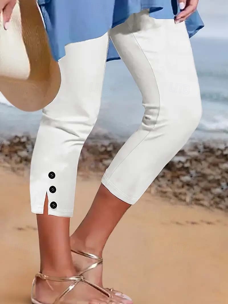 Women's Slim Chinos Crop Casual Tights Calf-Length Natural Plain Split Quick Dry Soft Comfortable Vacation Casual Daily Black White Summer Skinny 2025 - $14.99 –P2
