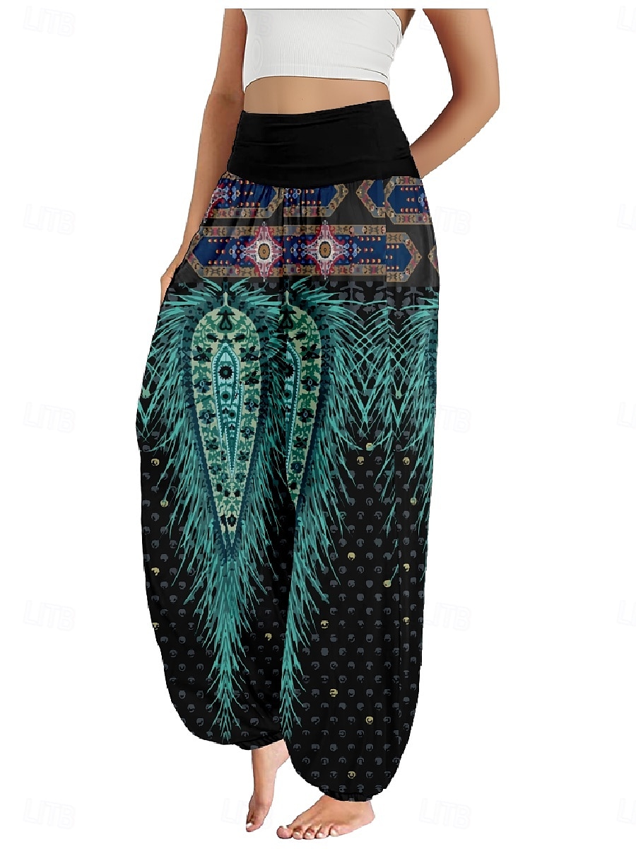 Damen Leinen-inspirierte Hosen Weites Bein Hosen Hose Ethno-Stil Lässig Boho Volle Länge Hohe Taille Blumen Grafik Paisley-Muster Tasche Elastischer Bund Drucken Atmungsaktivität Weich Mikroelastisch 2025 - $21.99 –P4