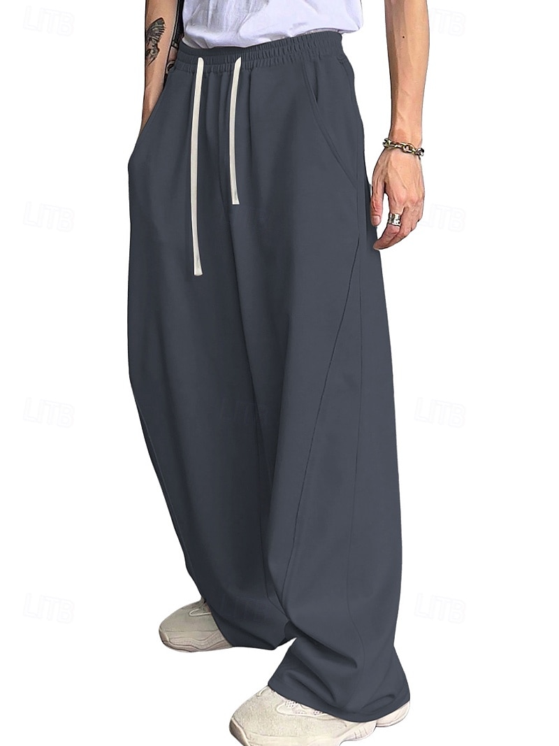 Herr Träningsbyxor med vida ben Atletiska byxor Långbyxor Snörning Elastisk midja Slät Komfort Andningsfunktion Ledigt Dagligen Helgdag Sport Mode Svart Vit 2026 - $22.99 –P12