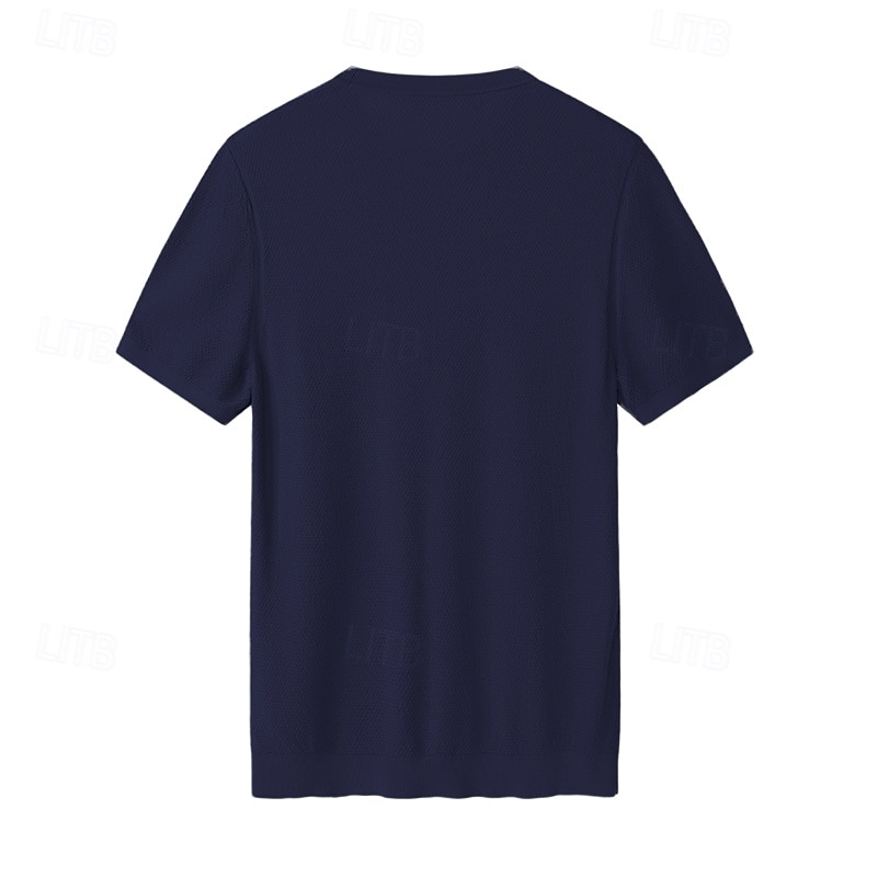 męska jedwabna bawełniana mieszanka lyocellu t-shirt krótki rękaw okrągły dekolt lato gładki żakard elegancki klasyczny okrągły dekolt minimalistyczny wakacje dom bawełna czarny niebieski granatowy top koszulka męska 2025 - $46.99 –P20