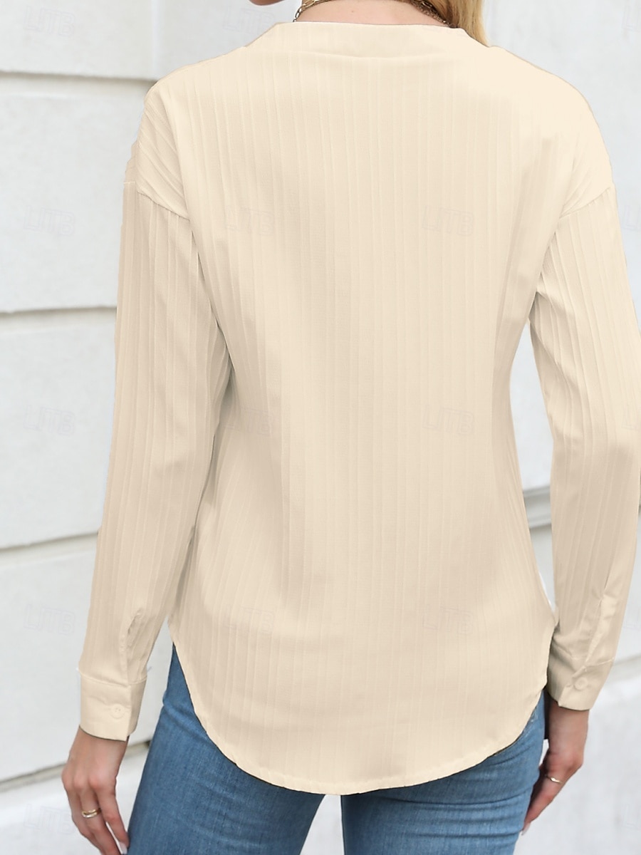 Damen Bluse Einfarbig Stilvoll Lässig Langarm V Ausschnitt Normale Oberteile Täglich Knöpfe Tasche Schwarz Weiß Braun Aprikose Sommer Frühling 2025 - $17.99 –P3
