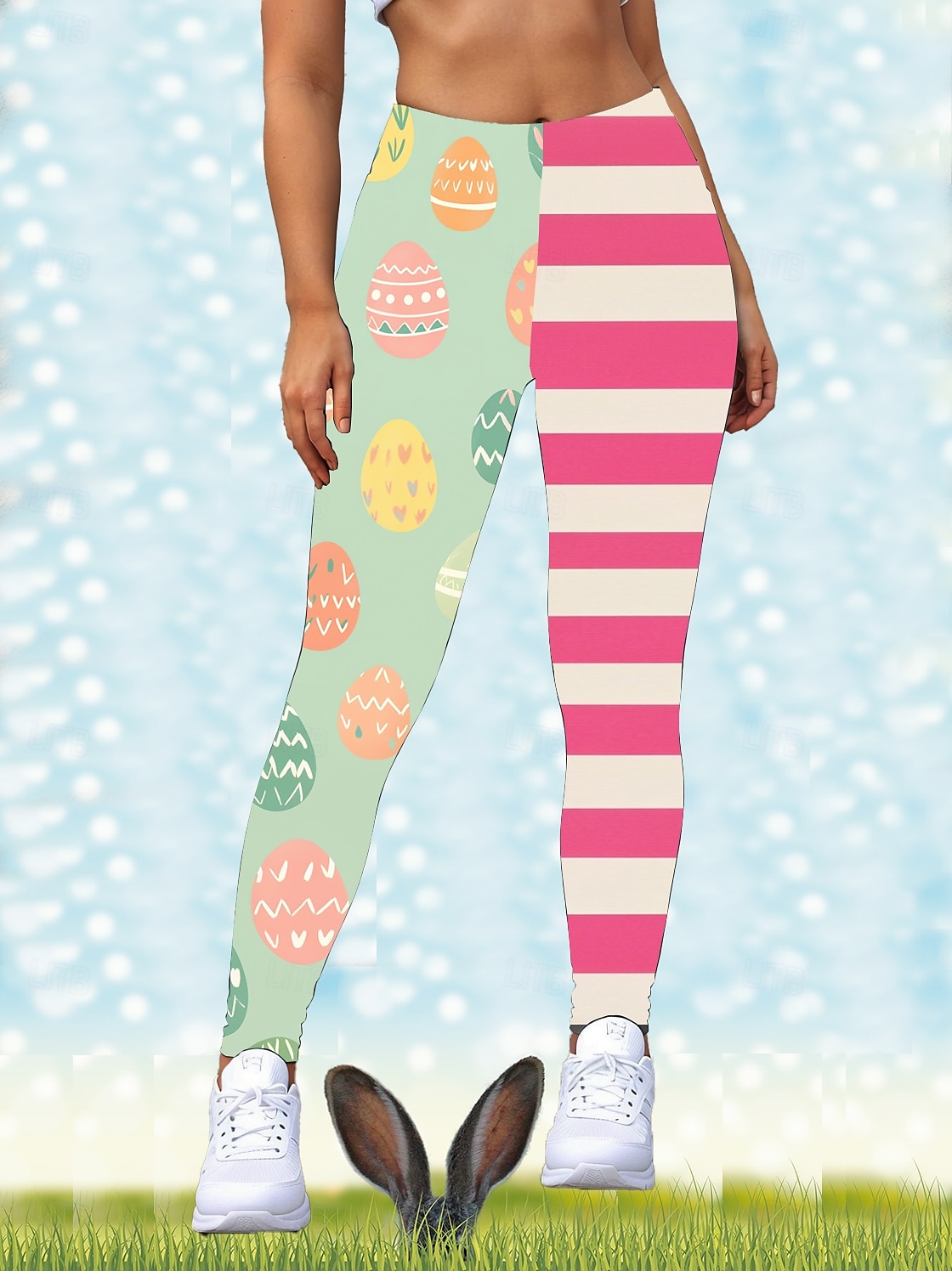 Easter Women's Leggings Trousers Tummy Control Stretchy High Waisted Pink White Striped Yoga Pants 2025 - $18.99 –P1