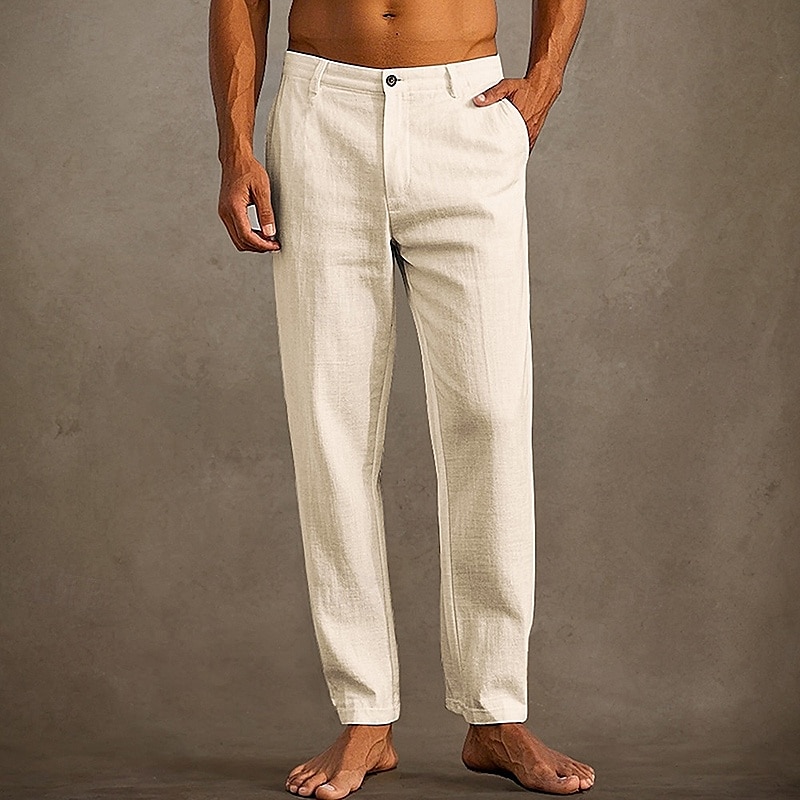 Men's Linen Pants Trousers Summer Pants Beach Pants Pocket Plain Comfort Breathable Vacation Daily Holiday Hawaiian Boho Black White 2025 - $20.99 –P4
