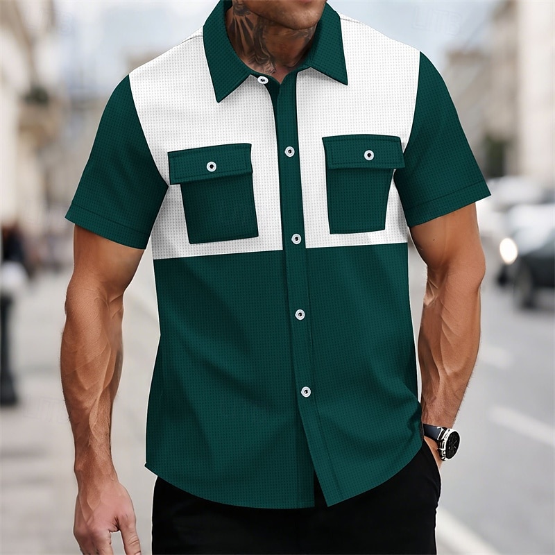 Herren Hemd Sommerhemd Freizeithemd Strandhemd Knopfhemd Schwarz Wein Dunkelgrün Grau Kurzarm Bedruckt Revers Urlaub Hawaiianisch Bekleidung Polyester Mode Lässig Bequem Tasche 2025 - $25.99 –P8