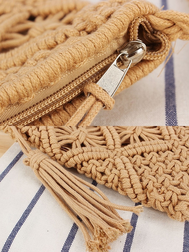 női kézzel szőtt boho crossbody táska – vintage makramé válltáska bojttal tengerparti nyaraláshoz és hétköznapi ruhákhoz szín fekete fehér rózsaszín 2025 - $14.99 –P8