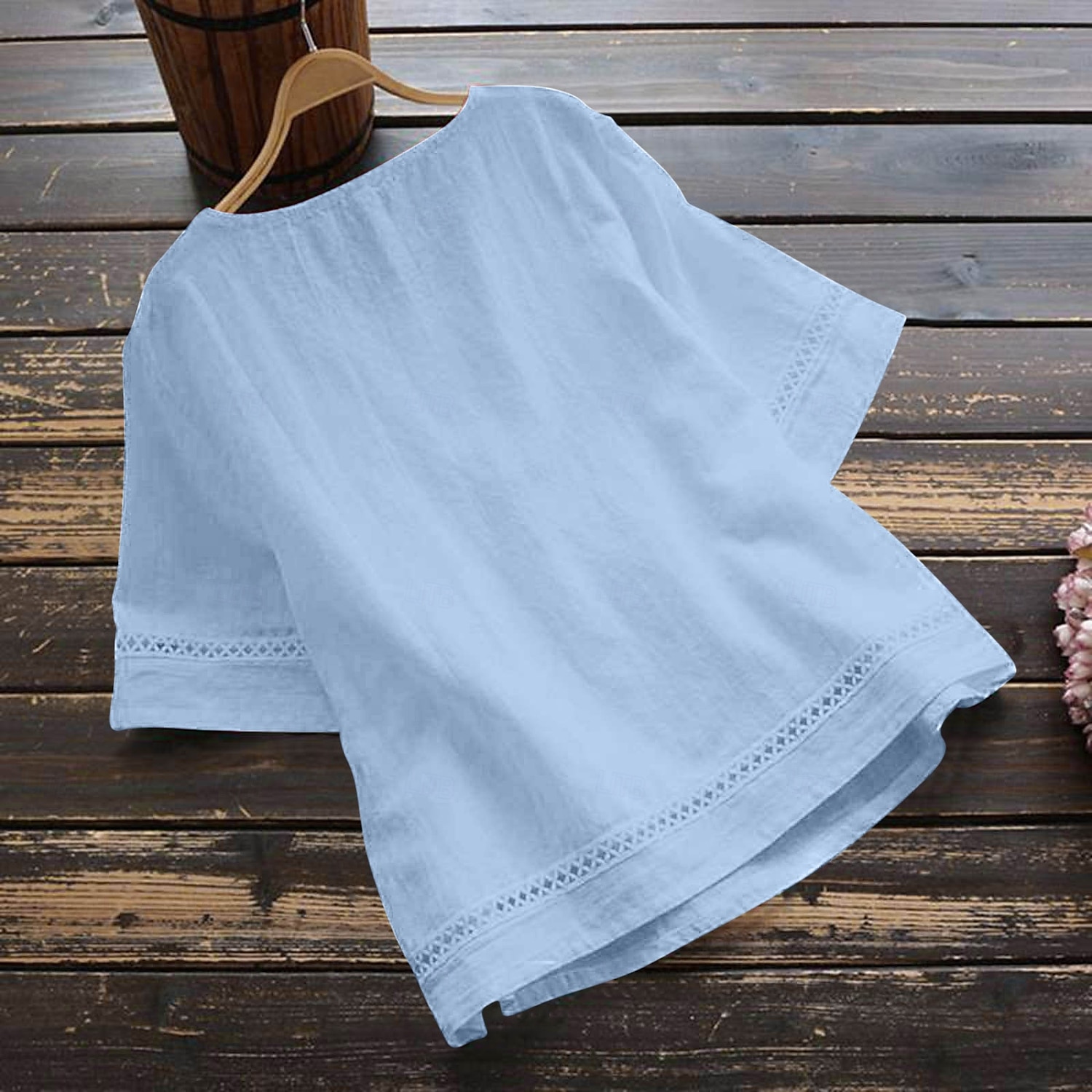 Damenbluse Peplum Einfarbig Stilvoll Lässig 3/4 Länge Ärmel Rundhals Reguläre Tops Täglicher Patchwork Weiß Rot Blau Grün Sommer 2025 - $22.99 –P8