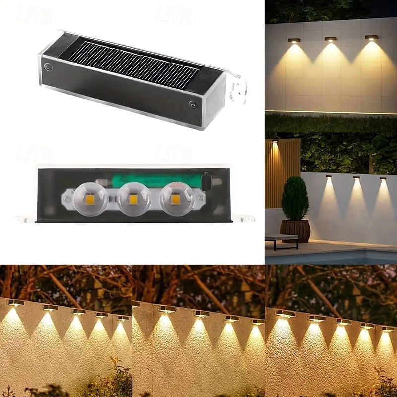 4 stk solcelle LED vegglamper utendørs vanntette solcelle veggvasker lys for bakgård hage gjerde vegg dekk trapper belysning landskap dekorasjon 2025 - $20.99 –P4