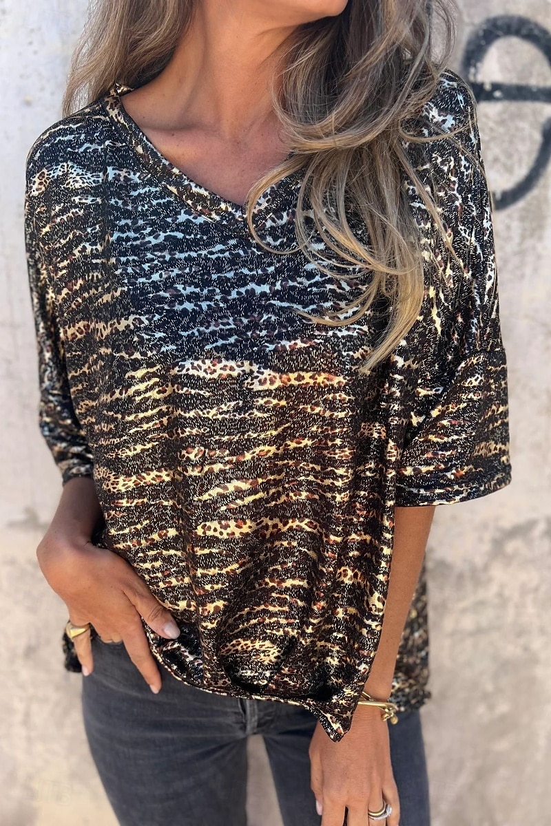 Dámské Halenka Leopard Moderní Poloviční rukáv Do V Běžné topy Denní Dovolená Jdeme ven Tisk Stříbrná Černá Léto 2025 - $19.99 –P2