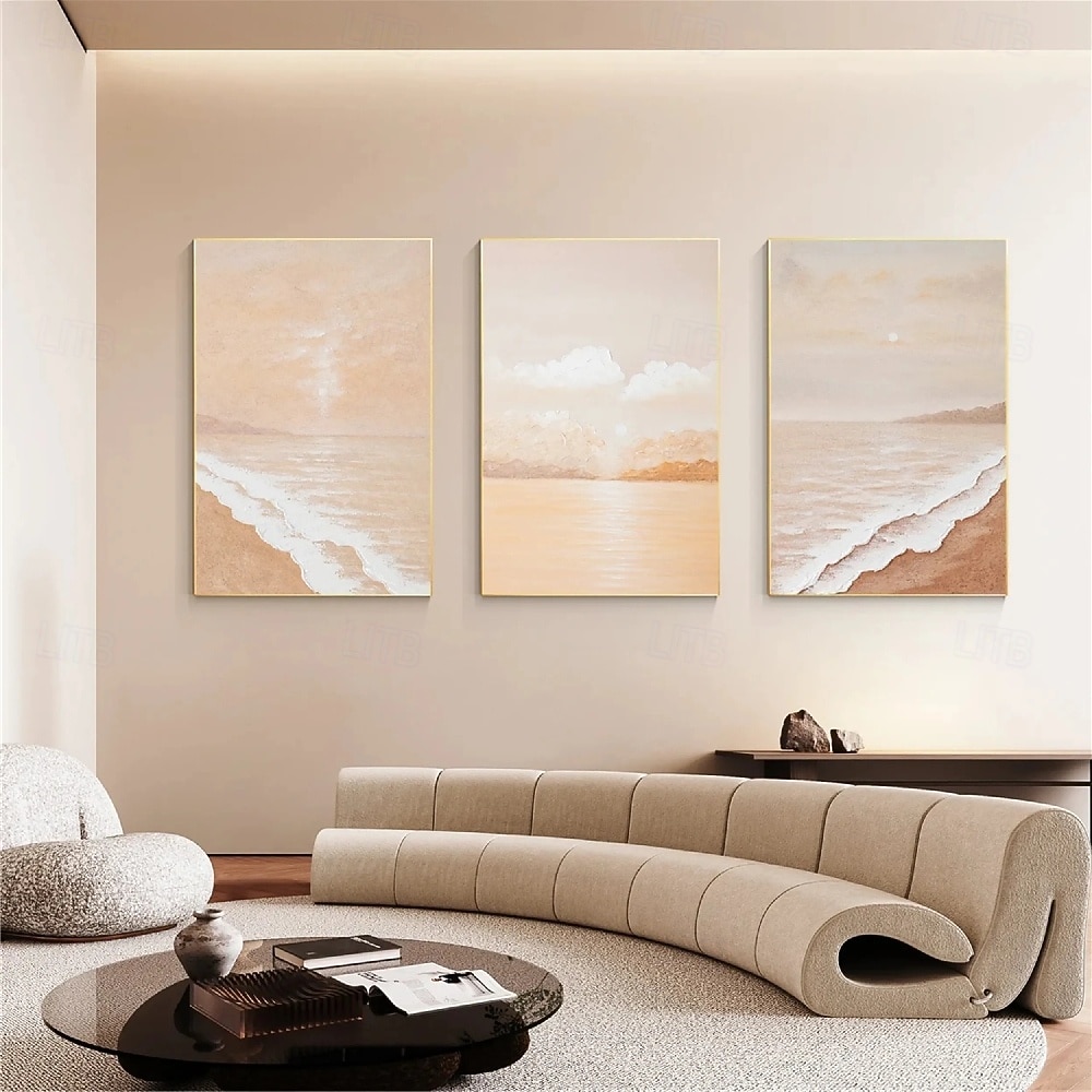Wellenölgemälde handgemaltes abstraktes Ölgemälde Wandkunst 3er Set beige abstrakte Malerei auf Leinwand beige Textur Gemälde Wandkunst neutrale abstrakte Malerei Wandkunst Wanddekoration 2025 - $85.99 –P1