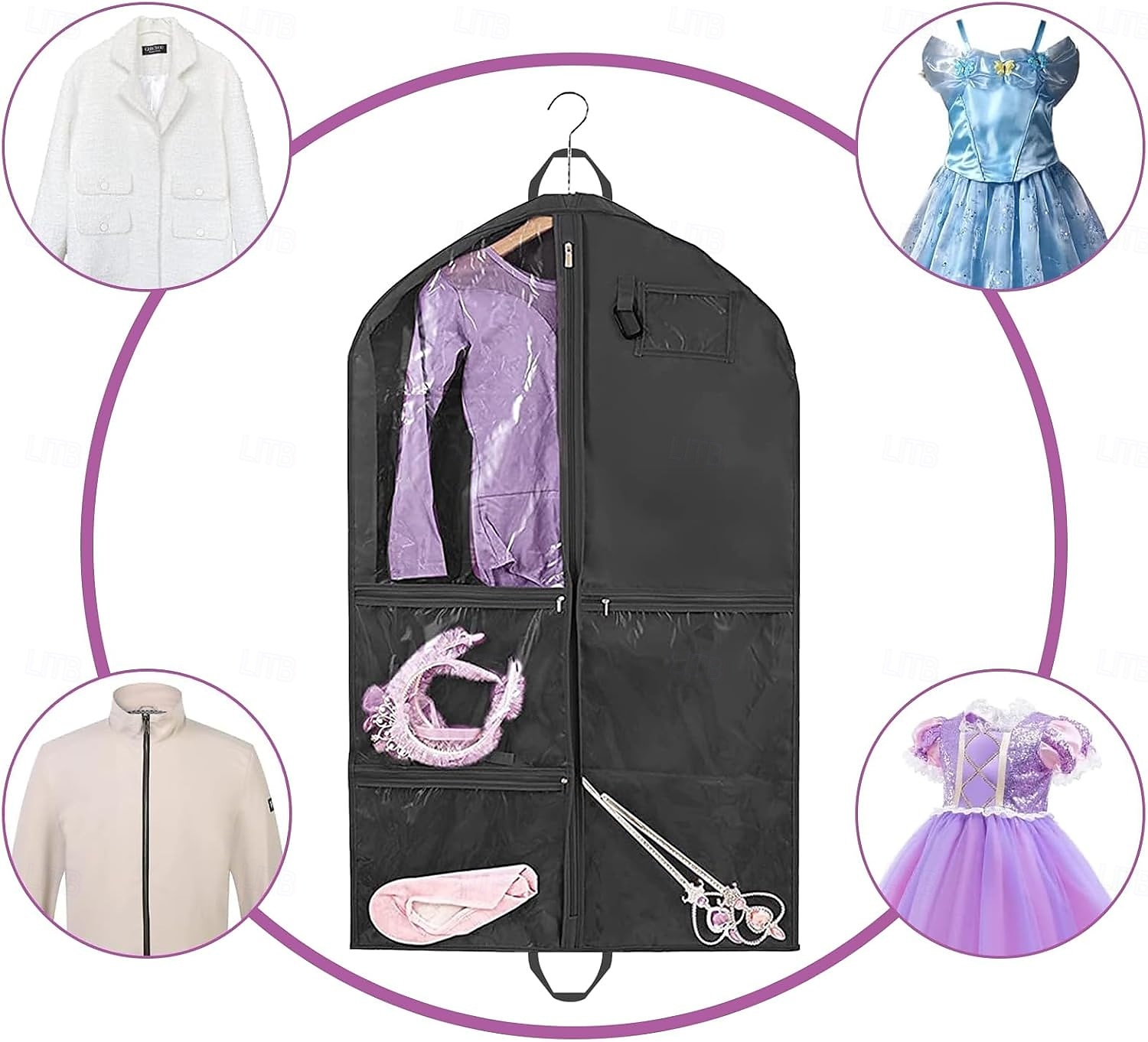 geantă de îmbrăcăminte pentru copii cu 5 buzunare, husă de depozitare pentru costume scurtă pliabilă din material textil 210d, geantă de îmbrăcăminte lavabilă, rezistentă la praf, pentru spectacole, 2025 - $11.49 –P5