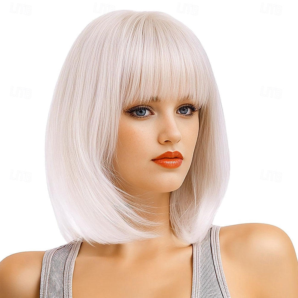 Parrucca rugelyss nera corta e liscia con frangia, 12 pollici, parrucche sintetiche per donne e ragazze con cuffia per parrucca del 2025 a $25.99 –P11