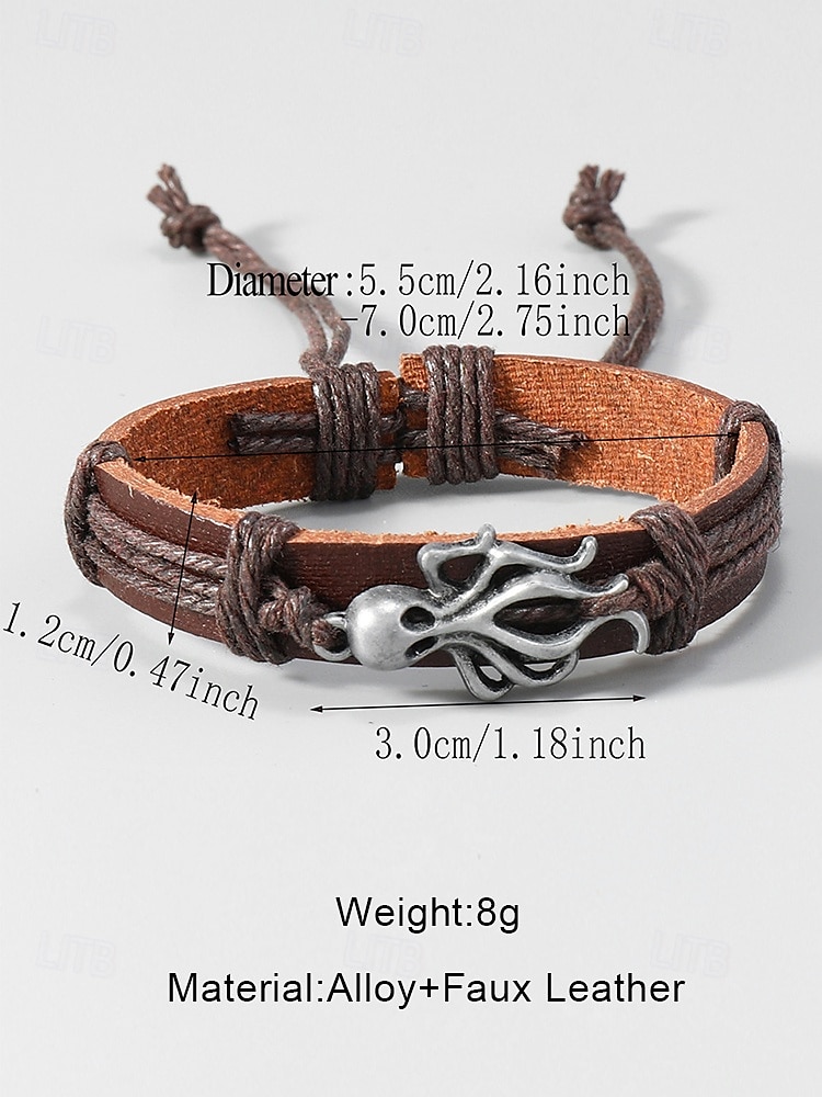 Men's Octopus Charm Leather Bracelet – Adjustable Nautical Rope Wristband for Surfers, Rock Fans and Casual Outfits 2025 - $7.99 –P5