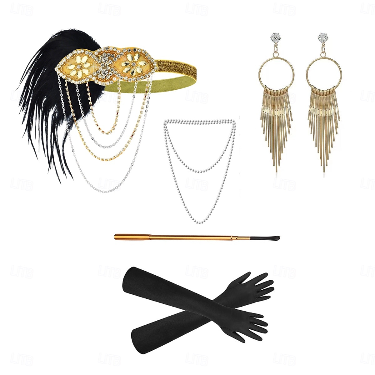 1920-as évek A nagy Gatsby Flapper fejpánt Gyöngyös karkötő Fülbevaló A nagy Gatsby Toll Retro Csillogó glitter Kristály / Strassz Női Farsang Valentin nap Álarcos mulatság Party estélyi viselet 2025 - $23.99 –P5