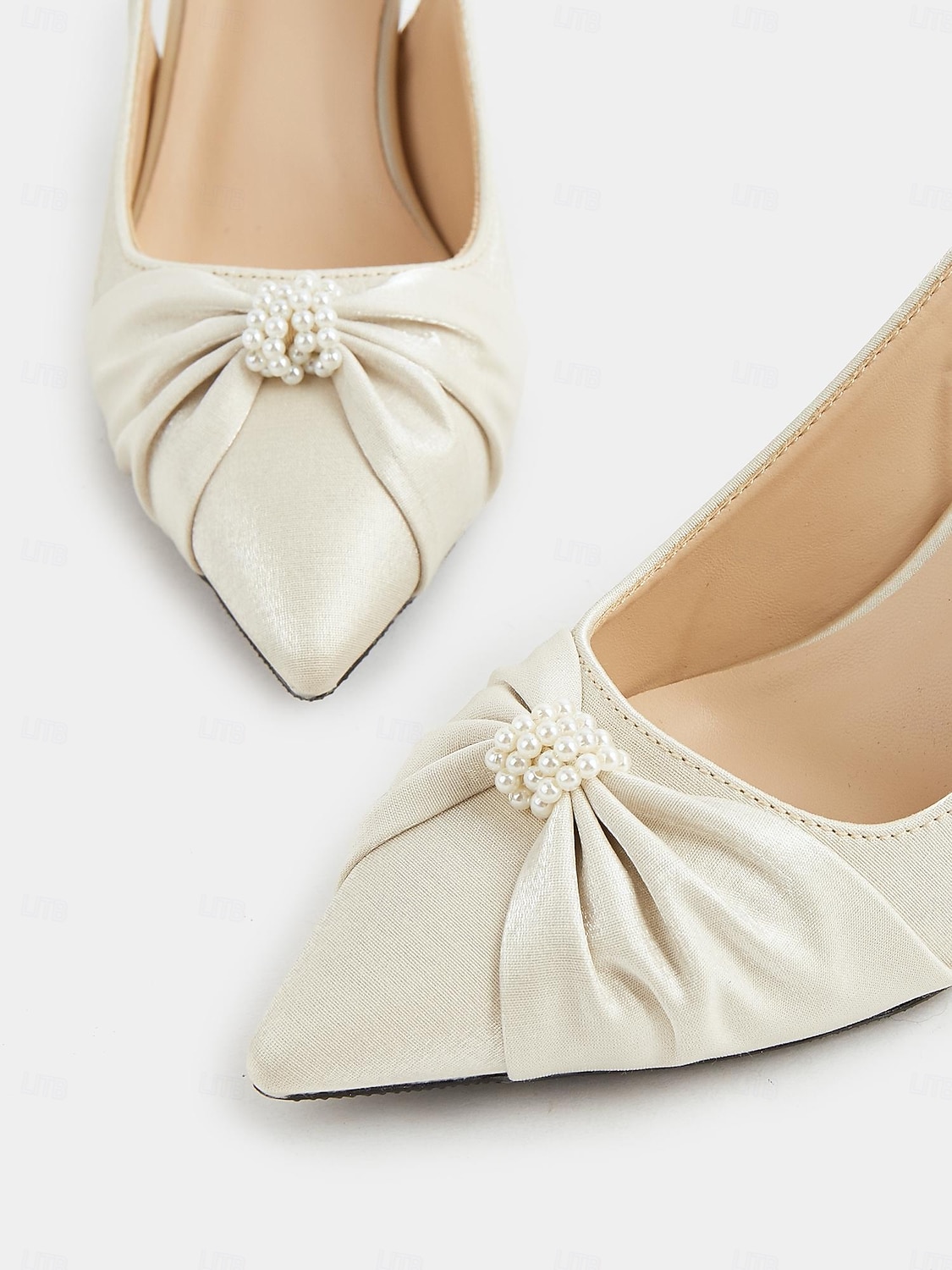 Women's Ivory Pointed Toe Slingback Kitten Heels with Pearl Embellishment – Elegant Satin Wedding Shoes for Romantic Dates and Garden Parties 2026 - $46.99 –P4