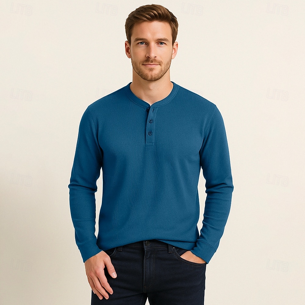 Homens Camiseta Manga Longa Cor Única Neutra Diário Casual Abotoar Henley Escola Casa Trabalho Todas as Estações Verde Escuro Cinzento Escuro Preto Camiseta Henley de 2025 por $27.99 –P8