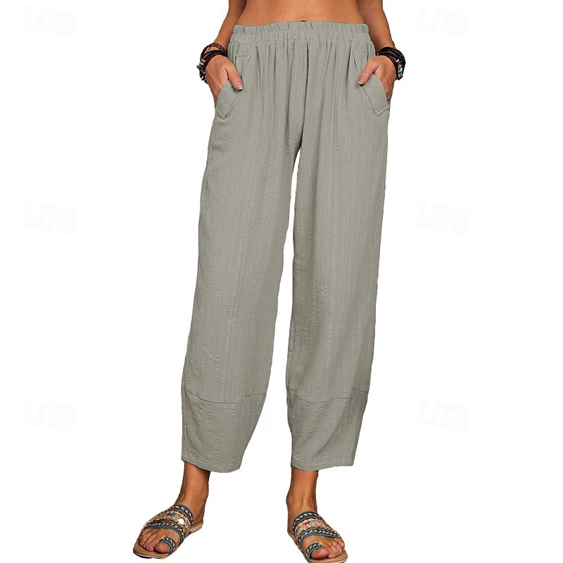 Per donna Pantaloni in cotone e lino Pantaloni Eleganti Streetwear Casual Lunghezza intera Naturale Semplice Tasca Elastico in vita Comodo Confortevole Uscire Weekend Vinaccia Grigio Nero Bianco del 2025 a $24.99 –P4