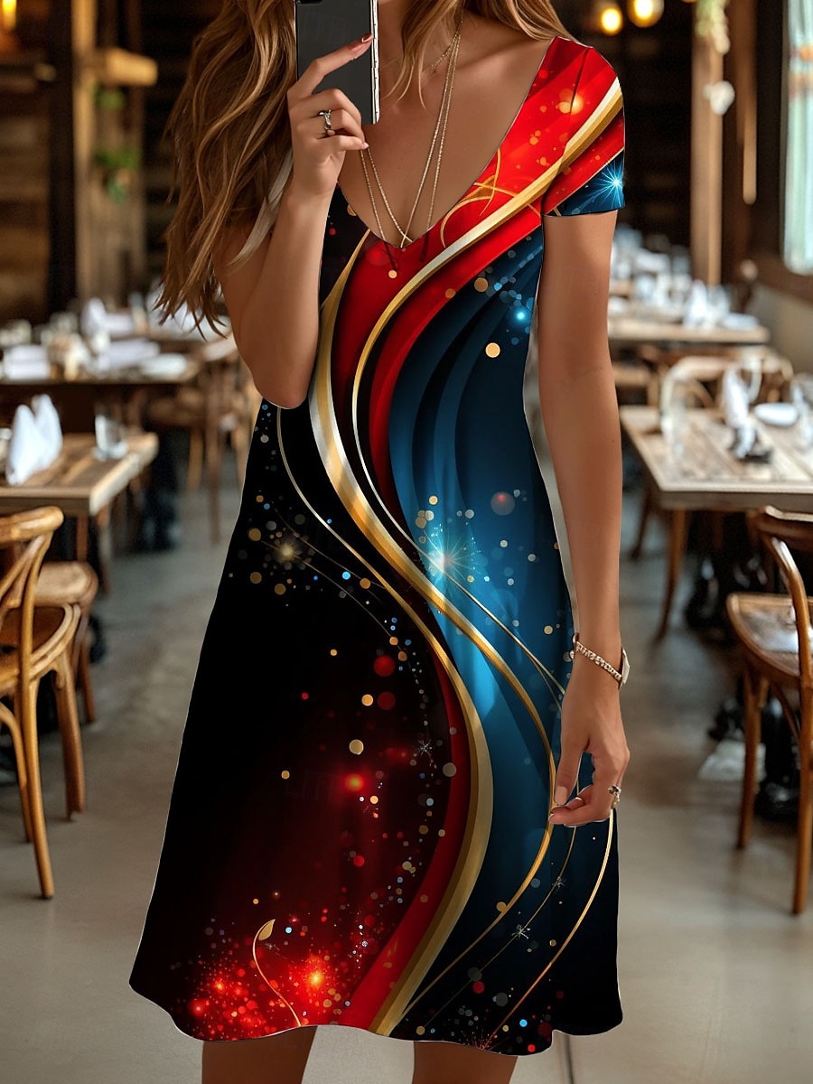 Damen Mini Kleid Strickkleid Lässiges Kleid Sommerkleid A Linie Kleid Elegant Urlaub Stilvoll Schlanker Schnitt Ombre Grafik Abstrakt Kurzarm Rundhals Rot Blau Grün Grau Sommer Frühling 2025 - $23.99 –P4