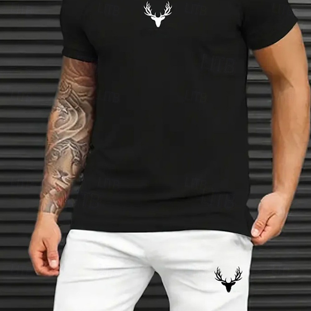 Homens Veado 2pcs Conjuntos de camisetas Manga Curta Calças curtas Gola Redonda Casual Esporte Casual Diário Impressão 3D Verão Preto-branco de 2026 por $26.99 –P2