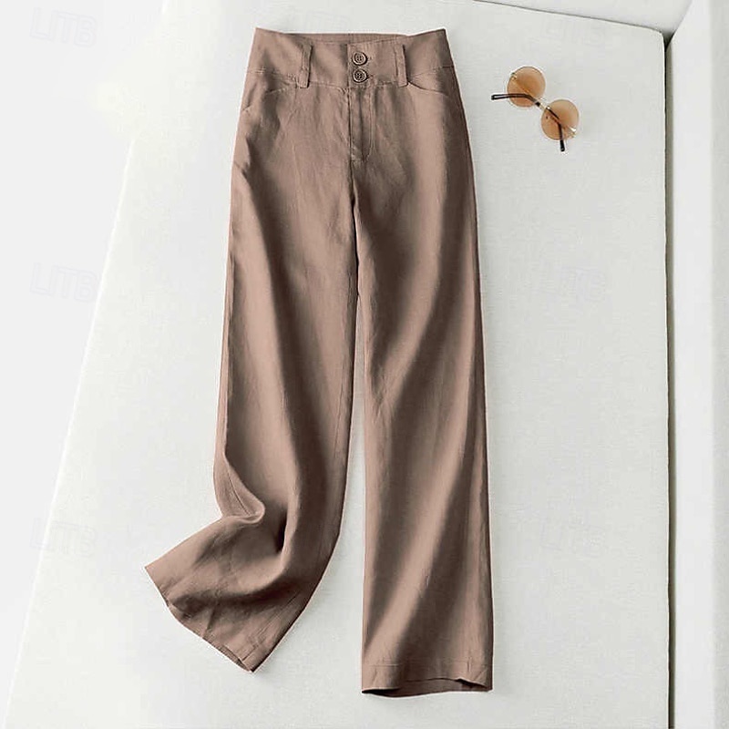 Per donna Pantaloncini in cotone e lino Pantaloni ispirati al lino Pantaloni in cotone e lino Streetwear Casual Lunghezza intera Naturale Semplice Tasca Fibbia Comodo Confortevole Streetwear Uscire del 2025 a $17.99 –P5