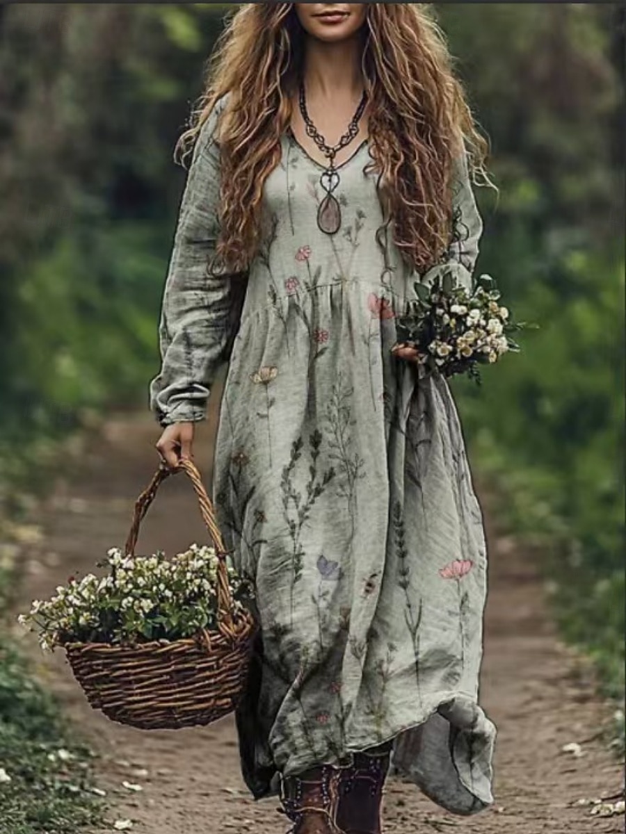 Damskie Długa sukienka sukienka maxi Codzienne sukienki Letnie sukienki Sukienka Boho Plemienny Urlop Codzienny Regularny Kwiaty Długi rękaw W serek Czarny Rumiany róż Burgundowy Niebieski Lato 2025 - $22.99 –P5