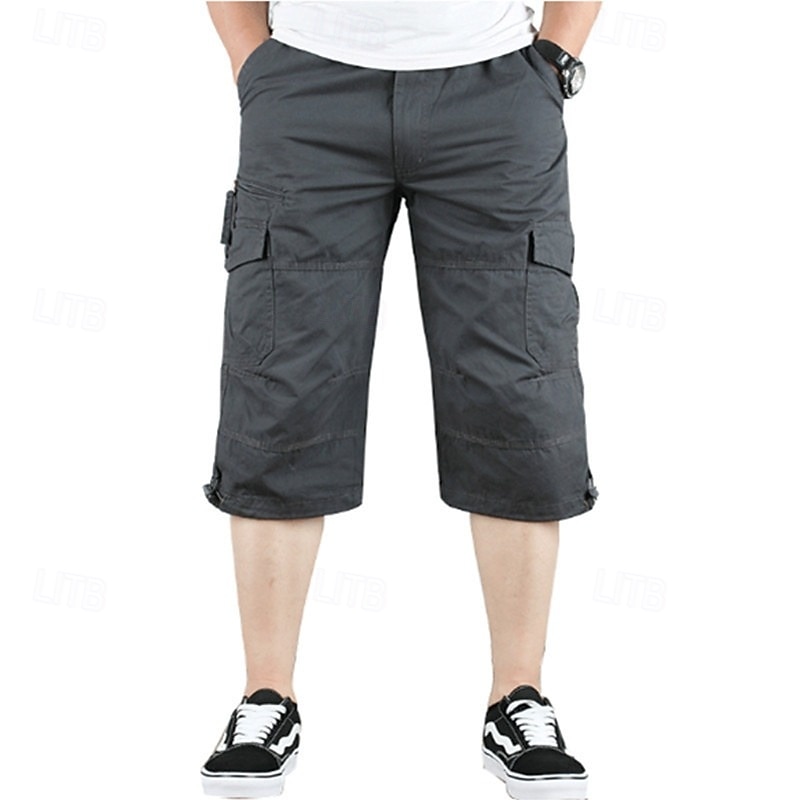 Men's Cargo Shorts Shorts Summer Shorts Drawstring Elastic Waist Multi Pocket Plain Comfort Wearable Calf-Length Outdoor Sport Daily Fashion Casual Black Khaki 2026 - $20.99 –P6