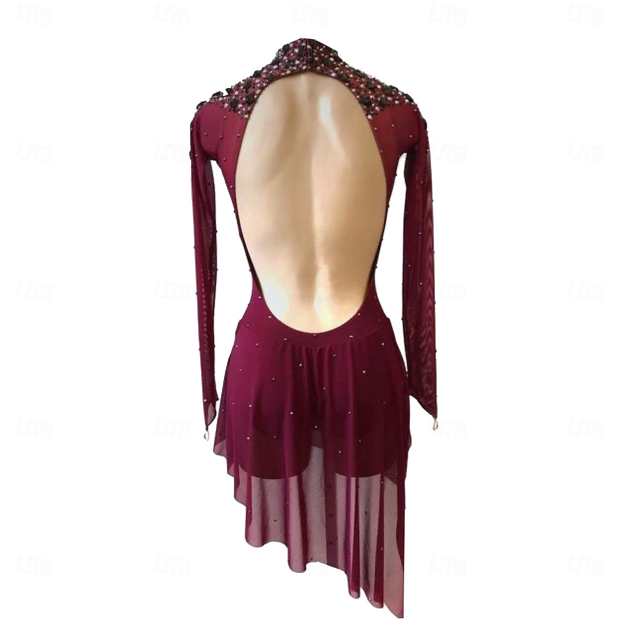 Kunstschaatsjurk Dames Voor meisjes Schaatsen Jurken Fuchsia Duimopening halo-verf Hoge Elasticiteit Professioneel Wedstrijd Kunstschaatskleding Thermisch Warm Kristal / Bergkristal Lange mouw 2025 - $175.99 –P3