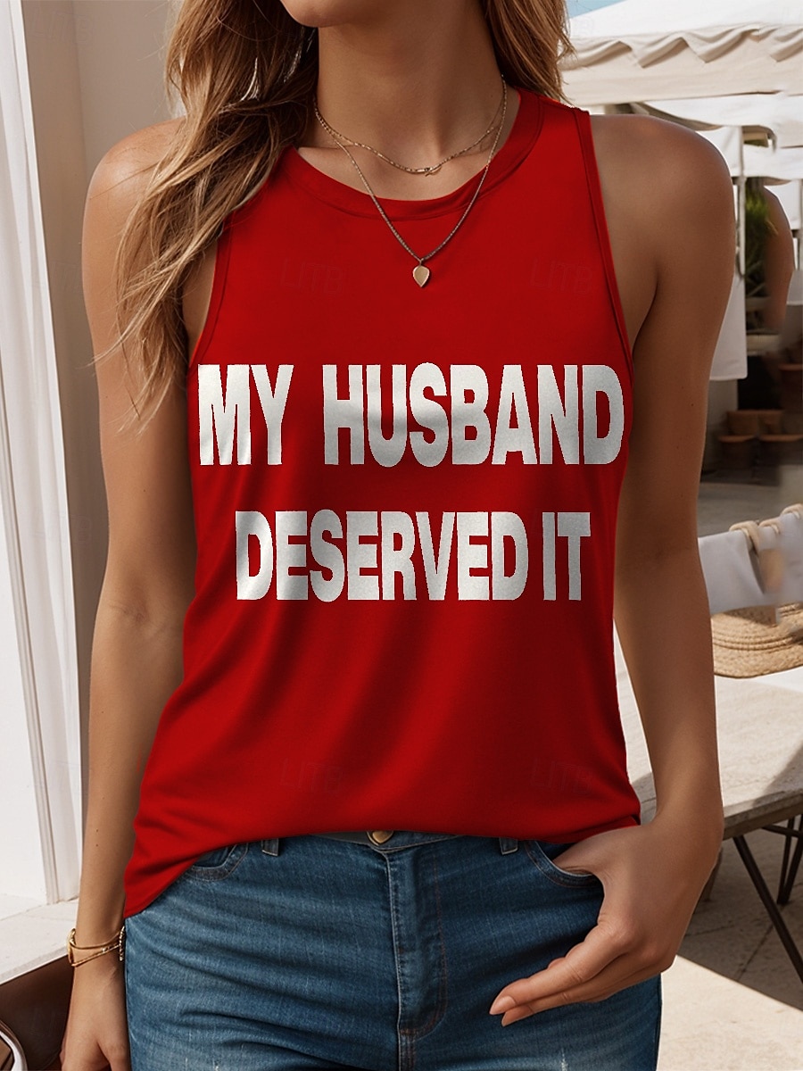 Dame Camisole Tank Top Grafisk Bokstaver Stilfull Fritid Ermeløs Crew-hals Vanlige topper Daglig Trykt mønster Svart Hvit Rød Blå Lilla Sommer Vår 2025 - $17.99 –P2