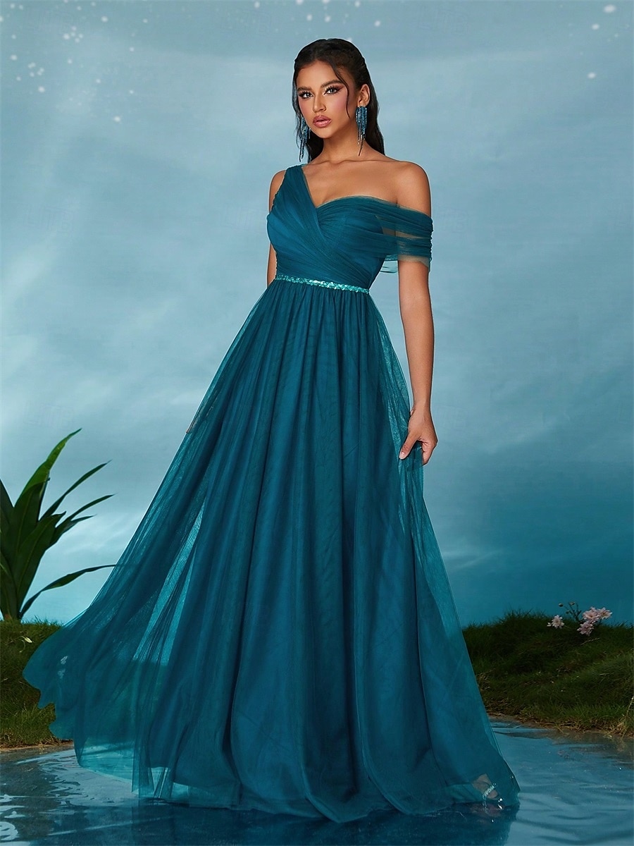 Abiti da festa A-Line Quinceañera Abito da festa Matrimonio Ospite di matrimonio Lunghezza del pavimento Senza maniche Scollo a V Tulle Senza schienale con Faldini del 2025 a $89.99 –P5