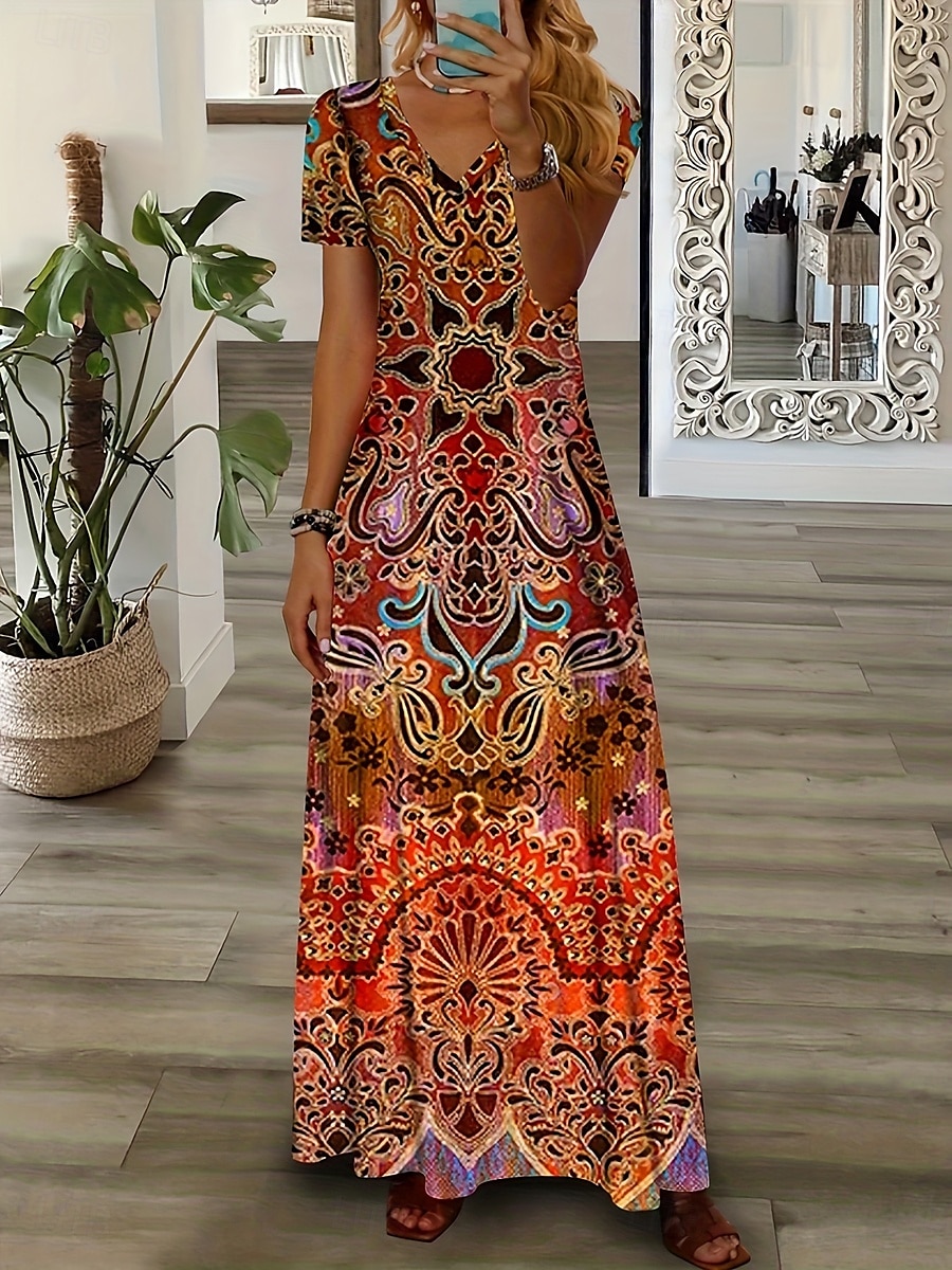 Pentru femei Rochie Maxi Rochii Tricou Rochie de Vară Rochie de vară Vacanță Boho Concediu Fit regulat Grafic Tribal Abstract Manșon scurt Stil Nautic Galben Albastru piscină Mov Portocaliu Var 2025 - $28.99 –P2