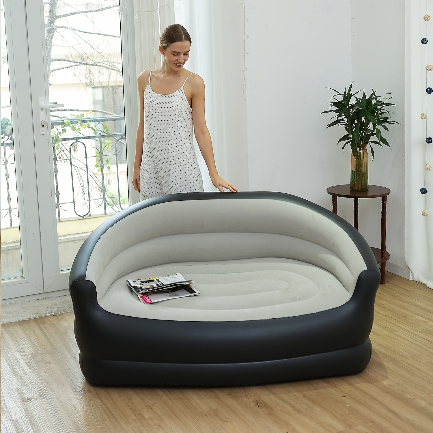 Sofá inflable plegable con bomba de aire, ideal para camping, picnics, balcones y salas de estar. 2025 - $92.99 –P4