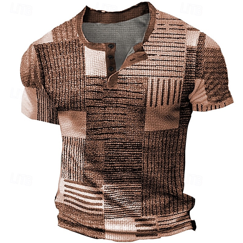 Herr Grafisk Rutig Waffle Henley Shirt T-shirts Kortärmad 3D-tryck Mode Designer Grundläggande Utomhus Ledigt Dagligen Sommar Blå Grön Kaki Mörkgrå Henley Henley T-shirt 2025 - $20.99 –P2