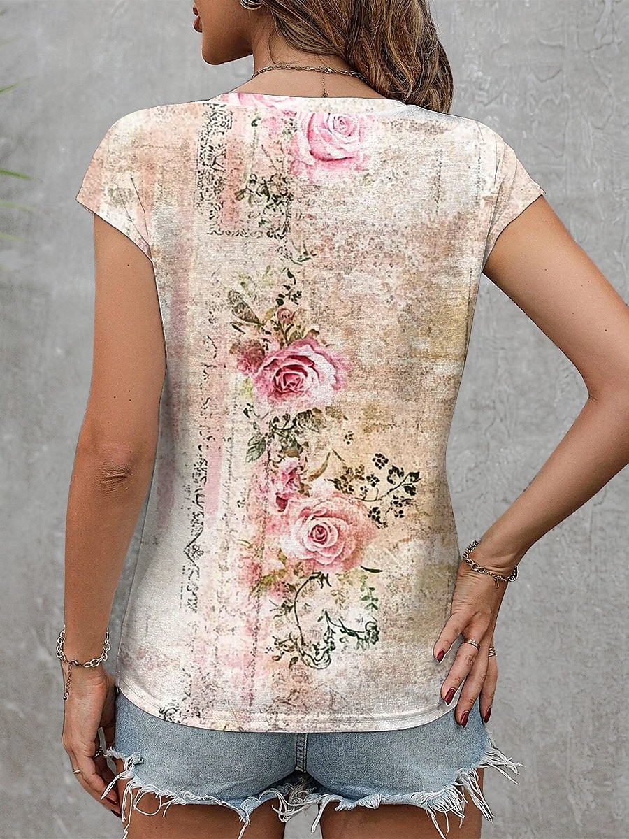 Dames Hemdje Tanktop Bloemig Grafisch Vintage Casual Mouwloos V-hals Normale tops Dagelijks Afdrukken Blozend Roze Rood blauw Paars Groen Zomer Lente 2025 - $17.99 –P2