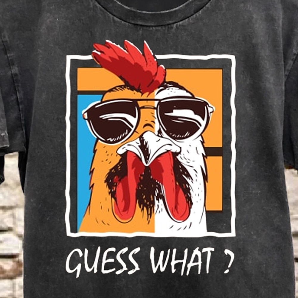 Herren Hahn Vintage T-Shirt Gewaschenes Hemd Baumwolle Kurzarm Grafik Hemd Schwarz Bequemes T-Shirt Straße Täglich Modedesigner-Kleidung 2025 - $15.99 –P2