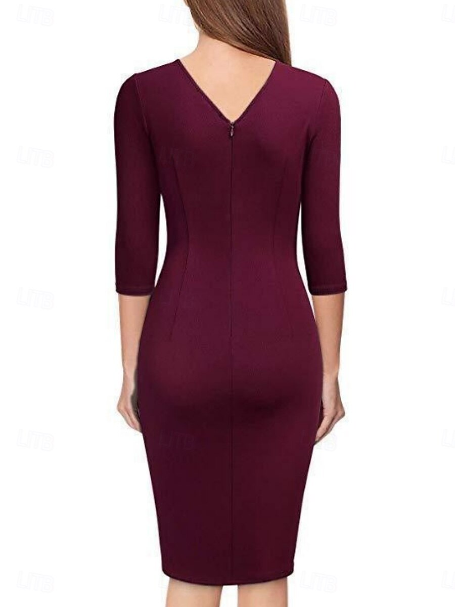 Damen Minikleid Wickelkleid Bodycon Kleid Arbeitskleider Semi Formal Büro Normale Passform Grafisch 3/4 Länge Ärmel V-Ausschnitt Schwarz Weiß Wein Sommer 2025 - $21.99 –P5