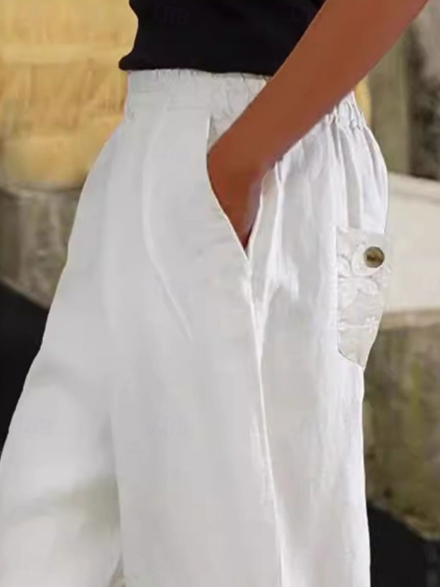 Pantaloni din Bumbac și In pentru Femei Pantaloni Largi Pantaloni din In Culoare Uniformă Chinos Modă Stradă Basic Lungime Până la Gleznă Talie Medie Simplă Cu Buzunare Banda Elastică Confort 2025 - $31.99 –P2
