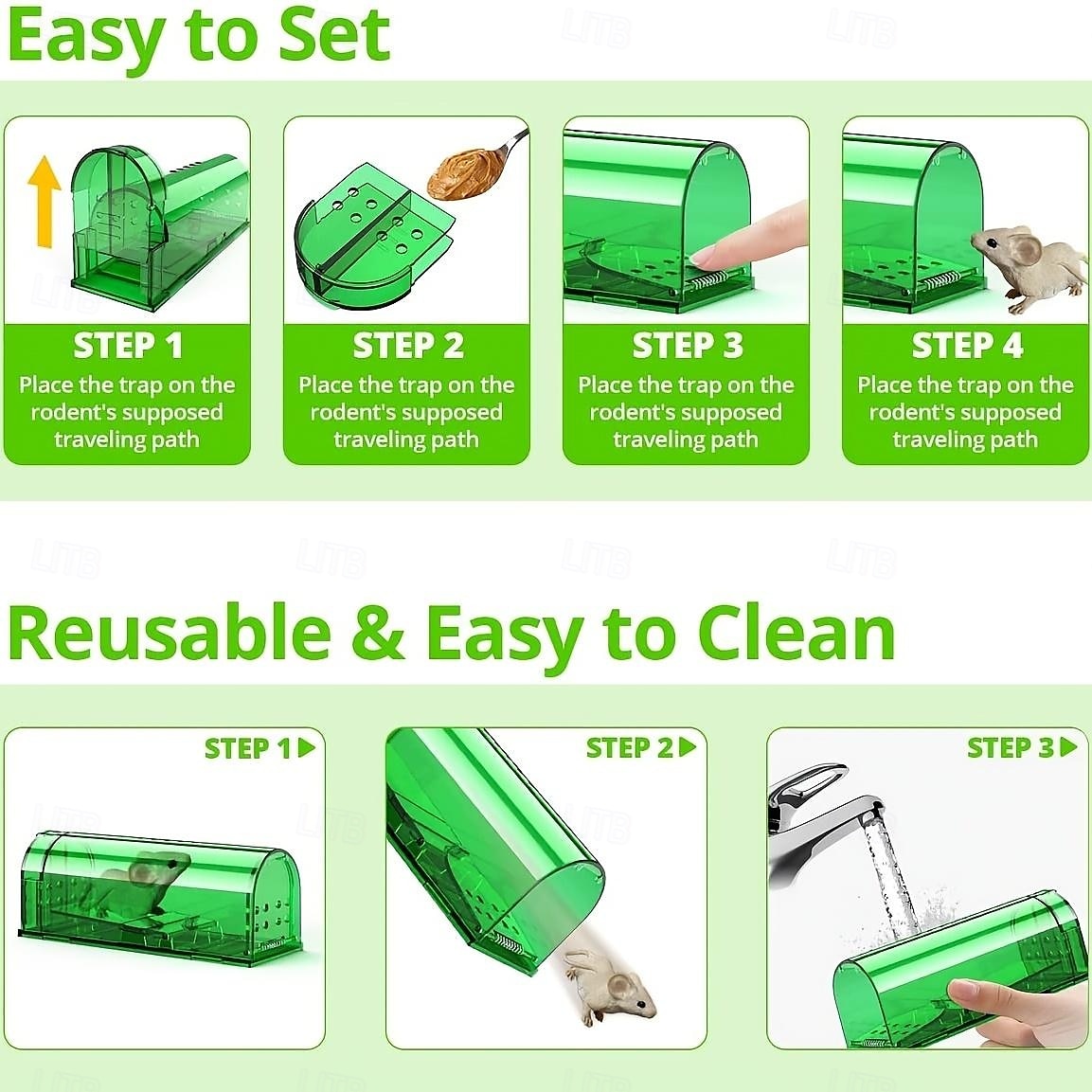 Cușcă reutilizabilă din plastic pentru capcană pentru șoareci, cutie umană de prindere a șobolanilor pentru uz interior în exterior, instrument non-toxic pentru controlul rozătoarelor pentru grădina 2025 - $9.99 –P3