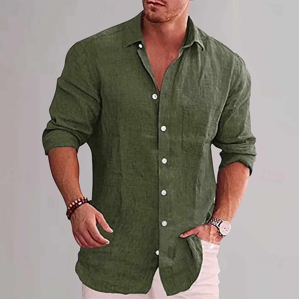 Per uomo Camicia in cotone e lino Semplice Vacanza Nero Bianco Vino Azzurro cielo Manica Lunga Bavero Abbigliamento del 2025 a $25.99 –P10