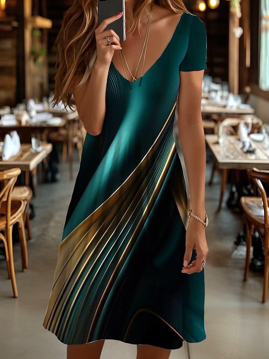 Damen Mini Kleid Strickkleid Lässiges Kleid Sommerkleid A Linie Kleid Elegant Urlaub Stilvoll Schlanker Schnitt Ombre Grafik Abstrakt Kurzarm Rundhals Rot Blau Grün Grau Sommer Frühling 2025 - $23.99 –P6