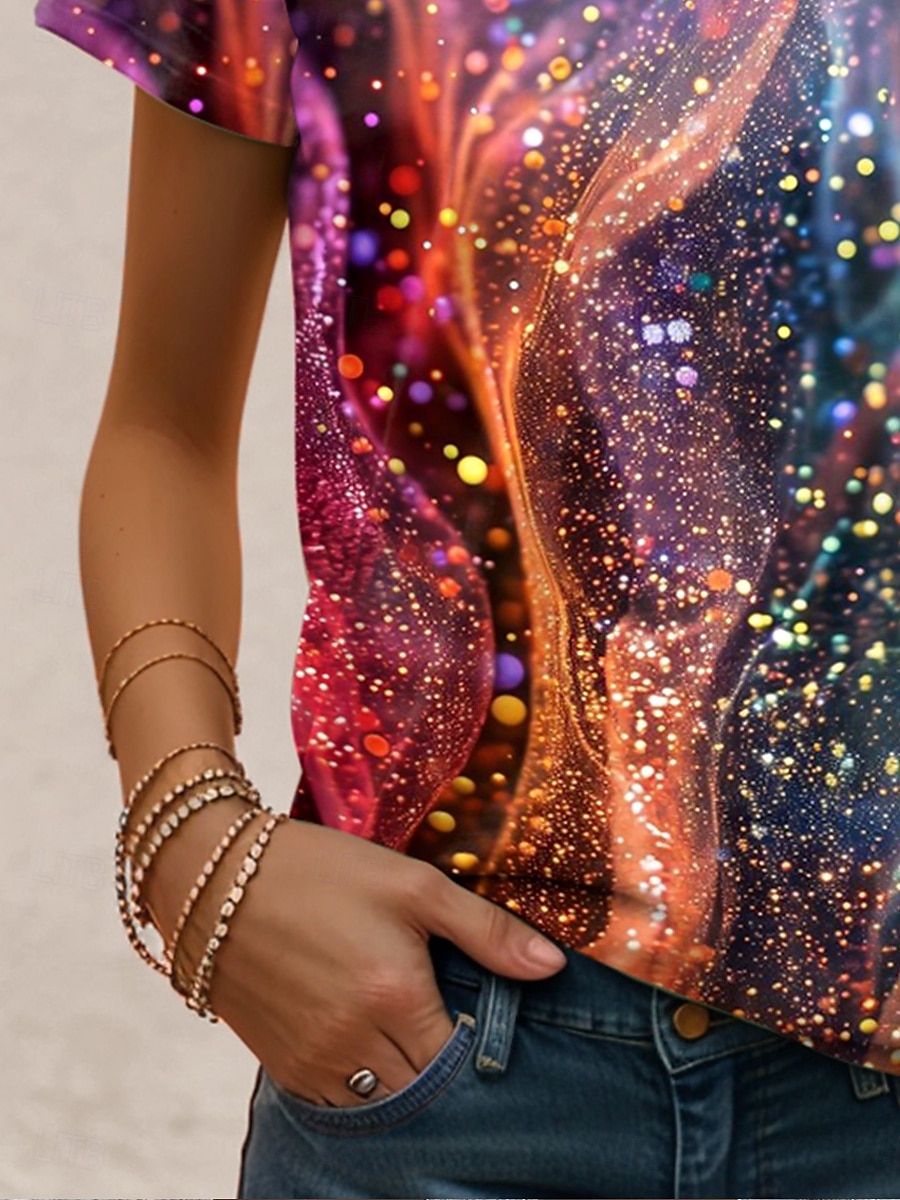 Femmes T-shirt A Ombre Graphique Abstrait ancien Élégant Occasionnel Manche Courte Col rond Hauts Réguliers Quotidien Imprimé Arc-en-ciel Été de 2025 ? $19.99 –P3