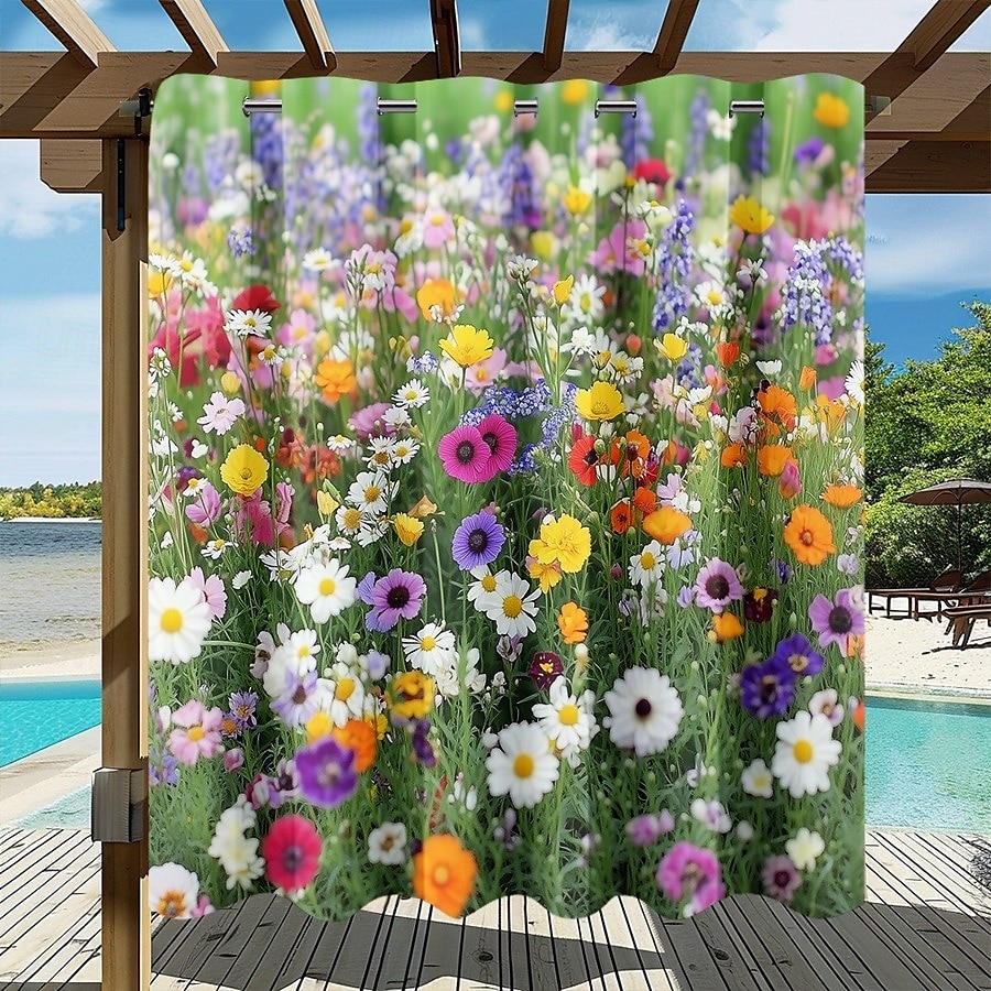 Vedenpitävä ulkoverho yksityisyys liukuvat patioverhot pergola verhot tarrakoukut 3D kesä kukkamaalaismaisema paviljonkiin parvekkeelle verannalle juhliin 1 paneeli 2025 - $34.99 –P9