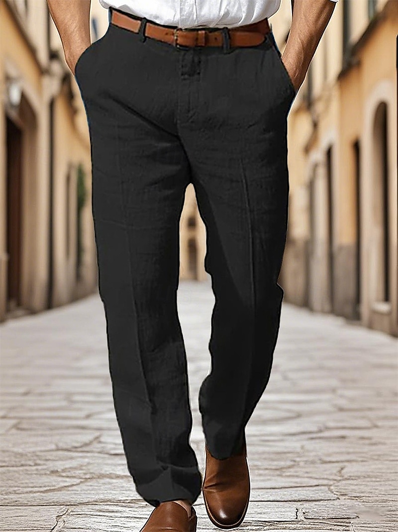 Men's Dress Pants Cotton Linen Shorts Buttons Pocket Plain Comfort Breathable Vacation Daily Boho Black White 2025 - $27.99 –P6